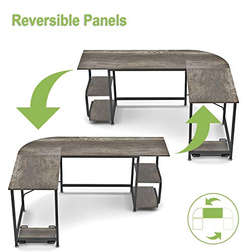 Teraves Computer Desk with 5 Tier Shelves & Reversible L Shaped Desk with Shelves Round Corner Computer Desk Gaming Table Workstation for Home Office