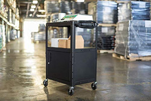 Luxor Adjustable Height Steel A/V Utility Cart with Cabinet - Black