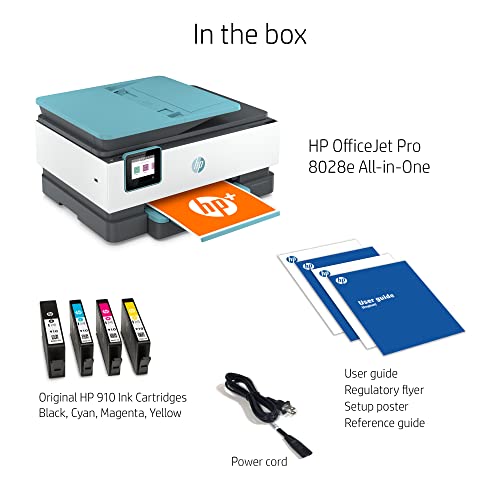 (Renewed) HP OfficeJet Pro 80 28e All-in-One Wireless Color Inkjet Printer Home Office, Blue - Print Scan Copy Fax - 20 ppm, 4800 x 1200 dpi, 35-Sheet ADF, Auto 2-Sided Printing, Cbmoun Printer_Cable