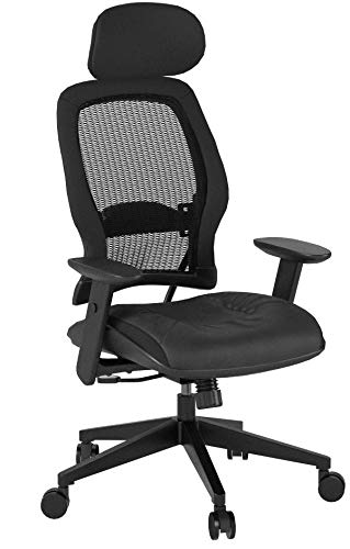 SPACE Seating Professional AirGrid Dark Back and Padded Black Eco Leather Seat, 2-to-1 Synchro Tilt Control, Adjustable Arms and Tilt Tension with Nylon Base Executives Chair with Adjustable Headrest