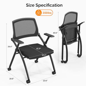 VINGLI 10 Pack Stackable Conference Room Chairs with Wheels, Folding Office Chair - Black, 350lbs Capacity