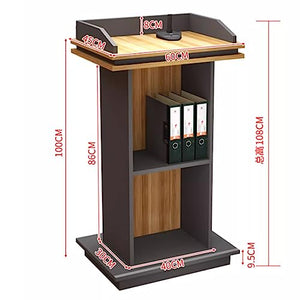 None Wooden Hostess Stand with Shelf, Floor Standing Podiums Reception Desk