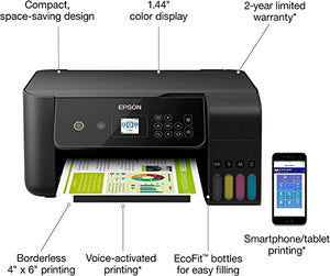 Epson EcoTank ET Series Wireless Color Inkjet All-in-One Supertank Printer, Voice Activated - 10.5 ppm, Print Scan Copy, Borderless Photo Printing, Ethernet, Black