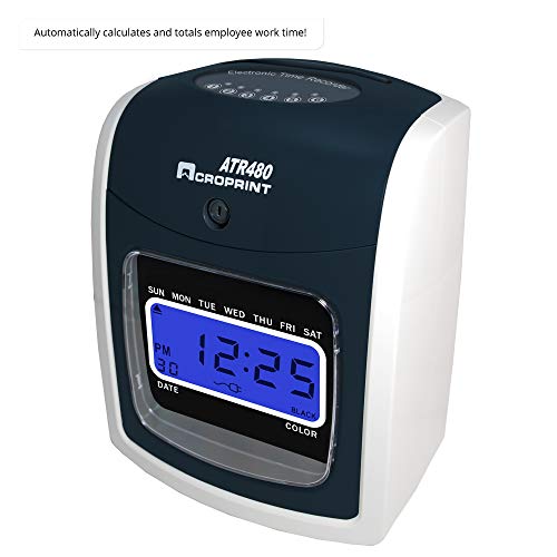 Acroprint ATR480 Automatic Totalizing Time Clock Bundle, 200 Cards, 2 Ribbons, 2 Racks, 4 Keys