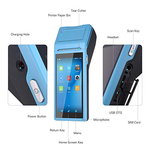 Aibecy1 All in One Handheld PDA Printer Smart POS Terminal Wireless Portable Printers Intelligent Payment Terminal Function BT/WiFi/USB OTG/ 3G Communication, Blue, 3G&1D&NFC&US Plug