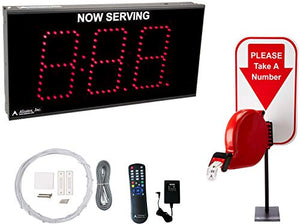 Alzatex Take-a-Number System Showing 3-Digit Ticket Number 0-999 with Two Buttons, D80 Dispenser, T80 Tickets, Infrared Remote and Counter Stand for Waiting Line Management