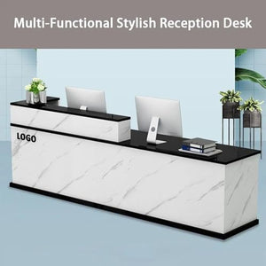 KAGUYASU Modern Reception Desk Counter with Hutch, Storage Cube, Drawer Door Cabinet