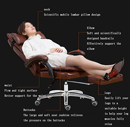 HUIQC Managerial Executive Chair with 170° Recline, Lumbar Pillow, Footrest - Khaki