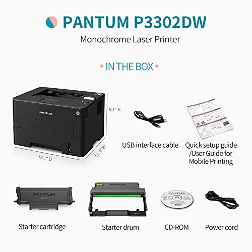 PANTUM P3302DW Laser Printer Black and White Duplex Two-Sided Printing Monochrome Laser Wireless Small Computer Printer for Home Use with Mobile Printing and School Student, 33ppm