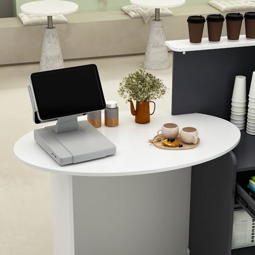 MOUMON Retail Reception Counter Desk with Lockable Drawer, White/Dark Grey (47.7" W x 23.6" D x 43.3" H)