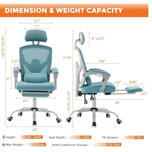 Reclining Office Chair with Foot Rest, High Back Computer Chair Mesh Home Office Desk Chairs with Wheels