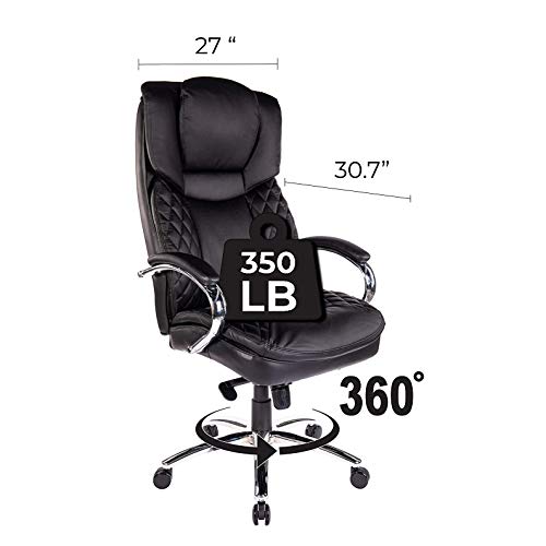 Halter Executive Bonded Leather Office Chair with High Back, Swivel Motion, Adjustable Height, Caster Wheels, and Lumbar Support for Ergonomic Computer Desk Seating, Black