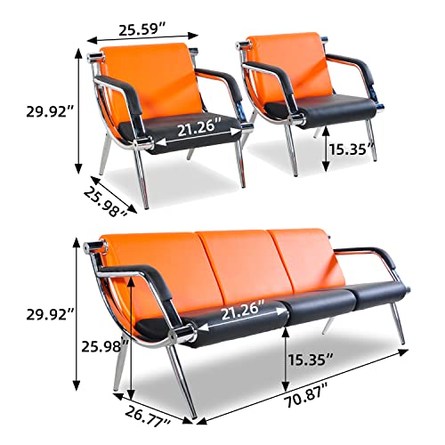 Bestmart INC 3PCS Office Reception Chair Set PU Leather, Orange