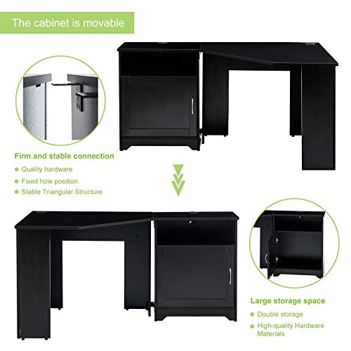 ZOYY L Shaped Office Desk 59'',L-Shape Corner Gaming Computer Desk with Storage and Drawers,Writing Studying PC Laptop Workstation for Home Office Bedroom,Black