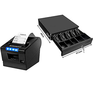 MUNBYN Thermal Receipt Printer and Cash Drawer, 80mm POS Printer with 16" Cash Drawer, Black