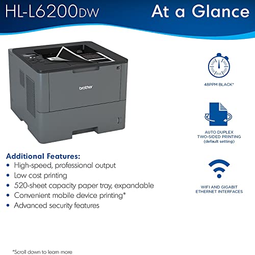 Brother HL-L6200DW Wireless Monochrome Laser Printer - 48 ppm, Auto Duplex, Ethernet