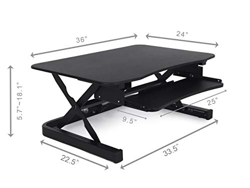 ApexDesk EDR-3612-BLACK ZT Series Height Adjustable Sit to Stand Electric Desk Converter, 2-Tier Design with Large 36x24" Upper Work Surface and Lower Keyboard Tray Deck (Electric Riser, Black)