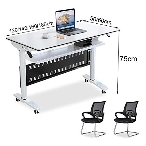 NaLoRa Flip Top Mobile Training Table Set with Chairs, Foldable Computer Desk, Modesty Panel, Storage, Lockable Wheels - White, 120 x 50 x 74cm
