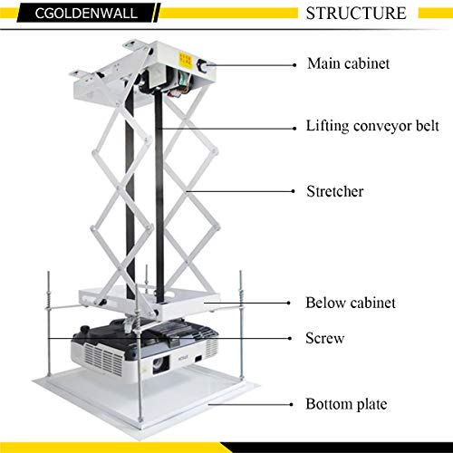 CGOLDENWALL Electric projector Lift 30cm/ 11.8inch Ultra-thin Hidden Ceiling Mount Projector Hanger Remote Control For Cinema Church Hall School Double motors Running Distance: 100cm/39.37inches