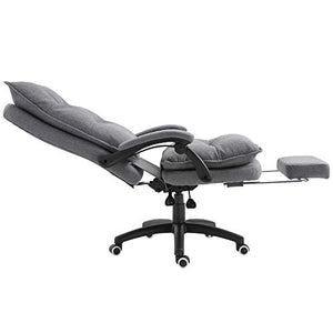 Vinsetto 360° Swivel Home Office Chair Adjustable Height Linen Style Fabric Recliner with Retractable Footrest and Double Padding, Grey
