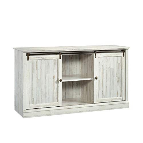 Sauder 423674 Barrister Lane 60" Sliding Door Entertainment Credenza, White Plank Finish