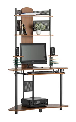 Calico Designs Arch Tower Corner Computer Tower Multipurpose Home Office Computer Writing Desk - Pewter / Teak,