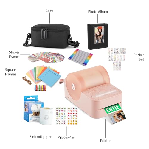 HP Sprocket Panorama Instant Portable Color Label & Photo Printer (Pink) Gift Bundle