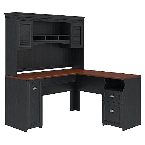 Fairview L Shaped Desk with Hutch in Antique Black