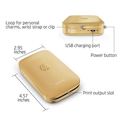 HP Sprocket Portable Photo Printer – Print Social Media Photos on 2x3 Sticky-Backed Paper – Gold (Z3Z94A)