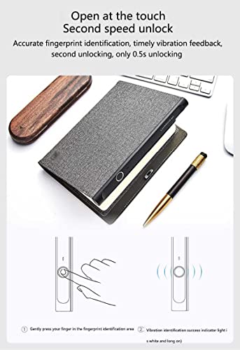 GZQDX Smart Notebook Fingerprint Unlock Journal Personal Notepad Electronic Lock Diary with Card Slot for Agenda Planner (Color : Gray)
