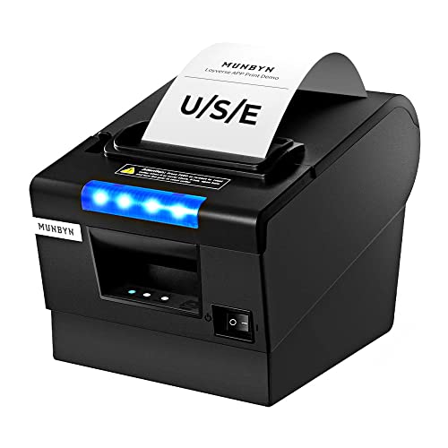 MUNBYN Receipt Printer P068, 3 1/8" 80mm Direct Thermal Printer, POS Printer with Auto Cutter - Receipt Printer with USB Serial Ethernet Windows Driver ESC/POS Support Cash Drawer