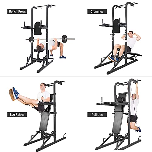 ER KANG Power Tower with Bench, 1000 LBS Pull Up Bar Dip Station, Pull Up Tower for Bench Press, Home Gym, Workout, Strength Training (2021 New)