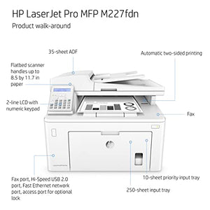 HP Laserjet Pro MFP M227fdnB All-in-One Wireless NFC Monochrome Laser Printer - Print Scan Copy Fax- 30 ppm, 1200x1200 dpi, 8.5x14, 35-Sheet ADF, Auto Duplex Printing, Ethernet