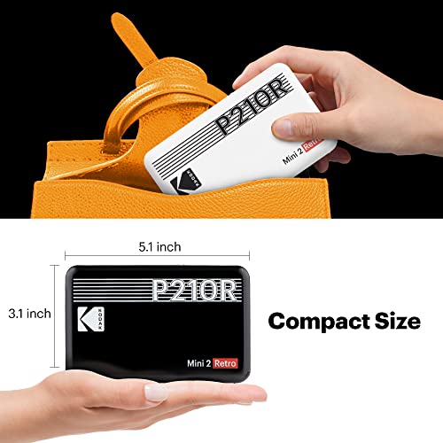 Kodak Mini 2 Retro 2.1x3.4” Portable Instant Photo Printer, Wireless Connection, Compatible with iOS, Android & Bluetooth, Real Photo, 4Pass Technology & Lamination Process, Premium Quality-White
