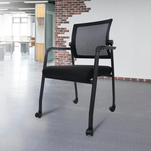 KLASIKA Adjustable Mesh Backrest Waiting Room Chairs with Wheels, Ergonomic Lumbar Support, 8 Pack Black