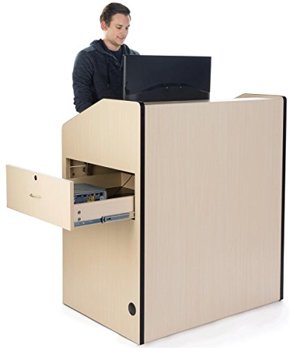 Displays2go AV Multimedia Podium for Laptop Computer, Locking Draw and Cabinet, Rolling (LMMD40MP)