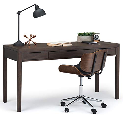 SIMPLIHOME Hollander SOLID WOOD Contemporary Modern 60 inch Wide Home Office Desk, Writing Table, Workstation, Study Table Furniture in Warm Walnut Brown with 2 Drawerss