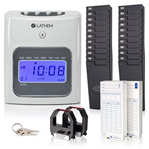 Lathem 400E-KIT Top-Feed Electronic Time Clock Bundle Kit, Includes 200 Lathem E14 Time Cards, 2 Ten Pocket Time Card Racks, 2 Ribbons and Keys (400E-KIT)