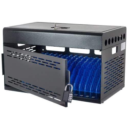 Laptop Charging Cabinet for 16 Devices - Locking Charging Station for Multiple Laptops - Chromebook Storage and Charging Station with Removable Door, Cable Management, and Charger Organization