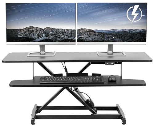 VIVO Electric Motor Desk Converter 42 inch, Height Adjustable Riser, Sit to Stand Dual Monitor Workstation, Black