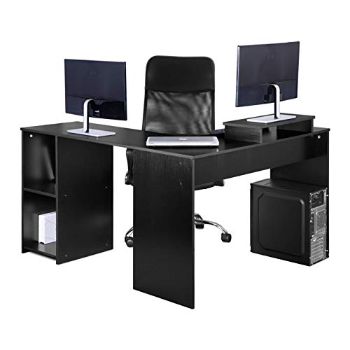 Yyl Computer Desk L-Shaped Large Corner PC Laptop Desk Study Table Workstation Gaming Desk for Home and Office Small Space - Black Wood Grain