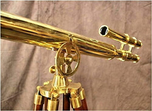 Brass Floor Standing Double Barrel Antique Telescope 39 Inches Nautical Desktop Tripod Spyglass Telescope Shiny Brass Marine Scope Telescope with Wooden Adjustable Tripod Stand Home