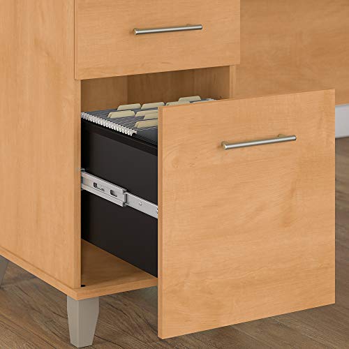 Bush Furniture Somerset L Shaped Sit to Stand Desk with Hutch in Maple Cross