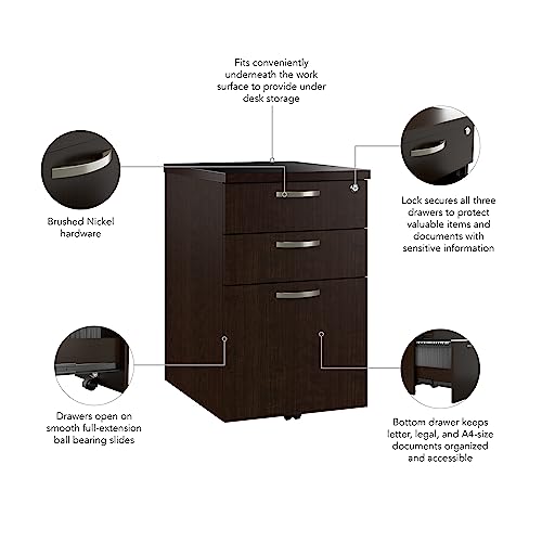 Bush Business Furniture Office in an Hour 3 Rolling File Cabinet | Mobile Under Desk Drawers - Mocha Cherry
