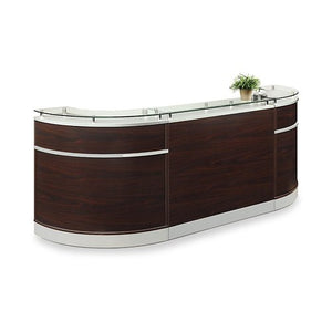 NBF Signature Series Glass Top Reception Desk 110" Driftwood Laminate/Silver Laminate/Glass Top