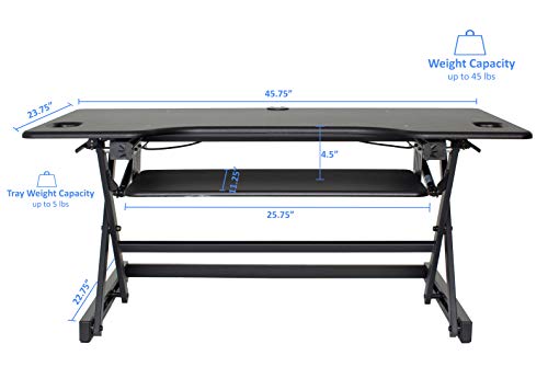 Rocelco 46" Height Adjustable Standing Desk Converter with Anti Fatigue Mat BUNDLE - Triple Monitor Riser Workstation - Black