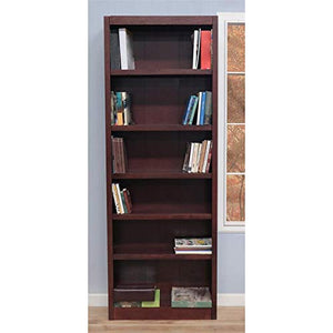 Home Square Solid Wood 84" Bookcase Set with Six Shelves, Set of 2, Cherry
