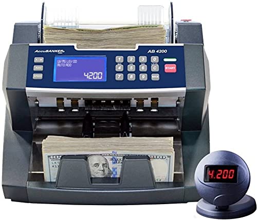 AccuBANKER AB4200 Basic Bank Grade Bill Counter, 300 Bills Hopper Capacity, 200 Bills Stacker Capacity, Variable Counting Speeds up to 1,800 Bills/min & Emergency Stop Function