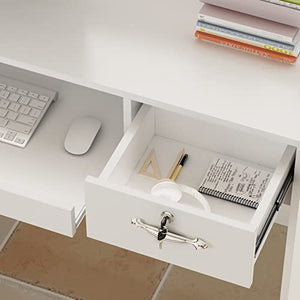 ECACAD Reception Desk with Light, Display Shelf, Lockable Drawers, Keyboard Tray, White (47.2”W x 19.7”D x 39.2”H)