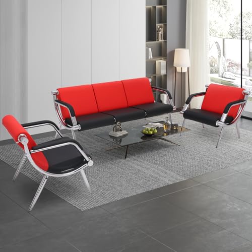 Walmokid Waiting Room Chairs with Armrest, PU Leather Office Furniture - Red&Black, 4